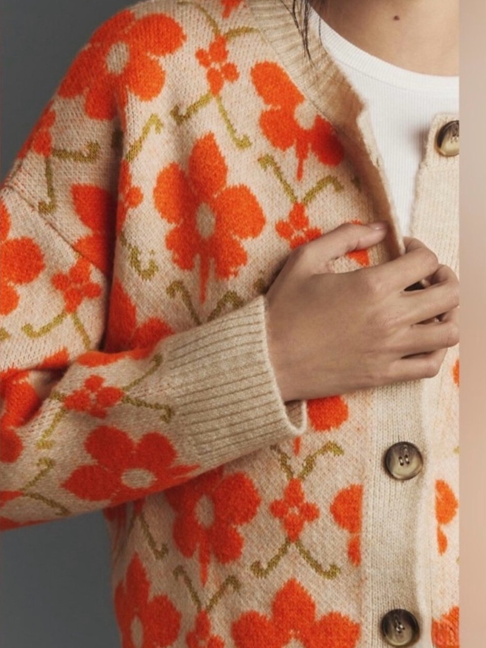 Anthropologie Floral Graphic Intarsia Cardigan Sweater. - Picture 3 of 4